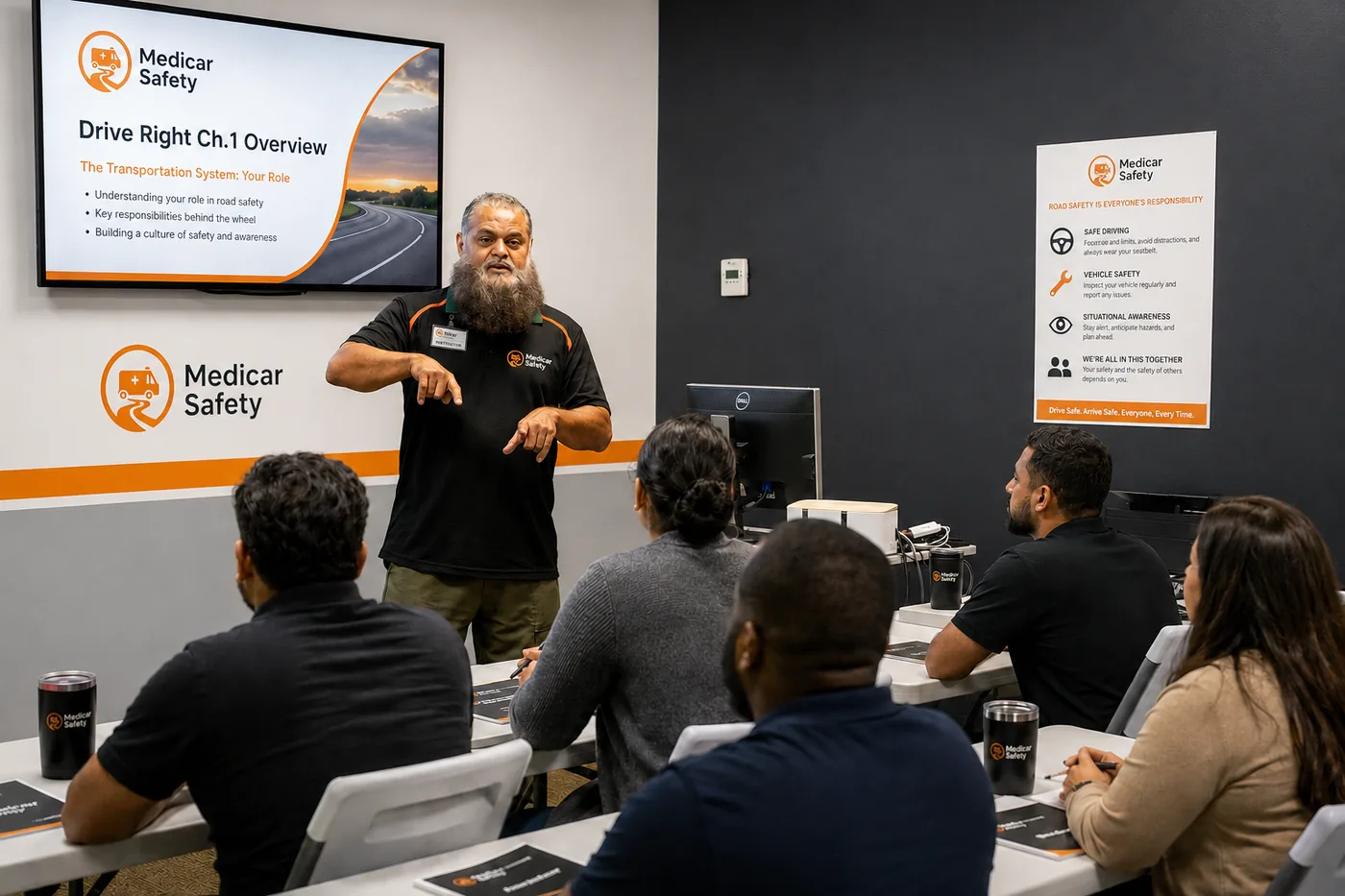 Instructor leading a NEMT driver certification class at MediCar Safety in Illinois