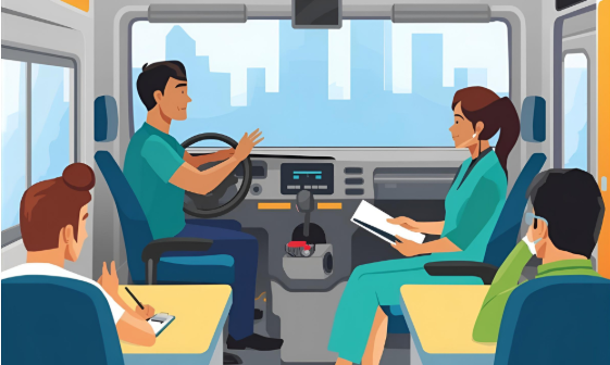 Instructor demonstrating non-emergency medical transportation procedures during training course